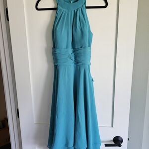 Teal High Neck Bridesmaid Homecoming Dress